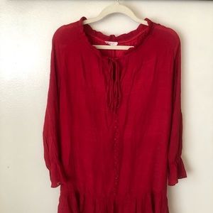 Gilli long sleeve red top w/front tie neck.